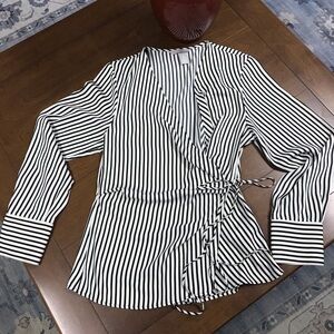 H&M‎ Black and White Striped Blouse MEDIUM